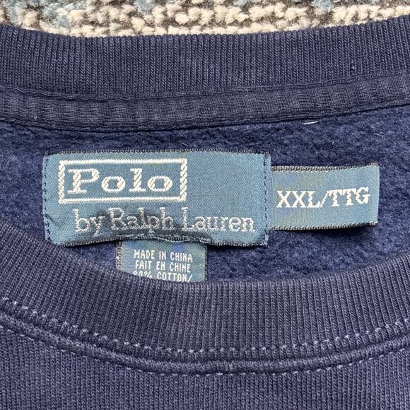 Polo Ralph Lauren Crew Neck/ Vintage Sweatshirt Sweater Fleece Navy Red Pony XXL - Picture 4 of 9